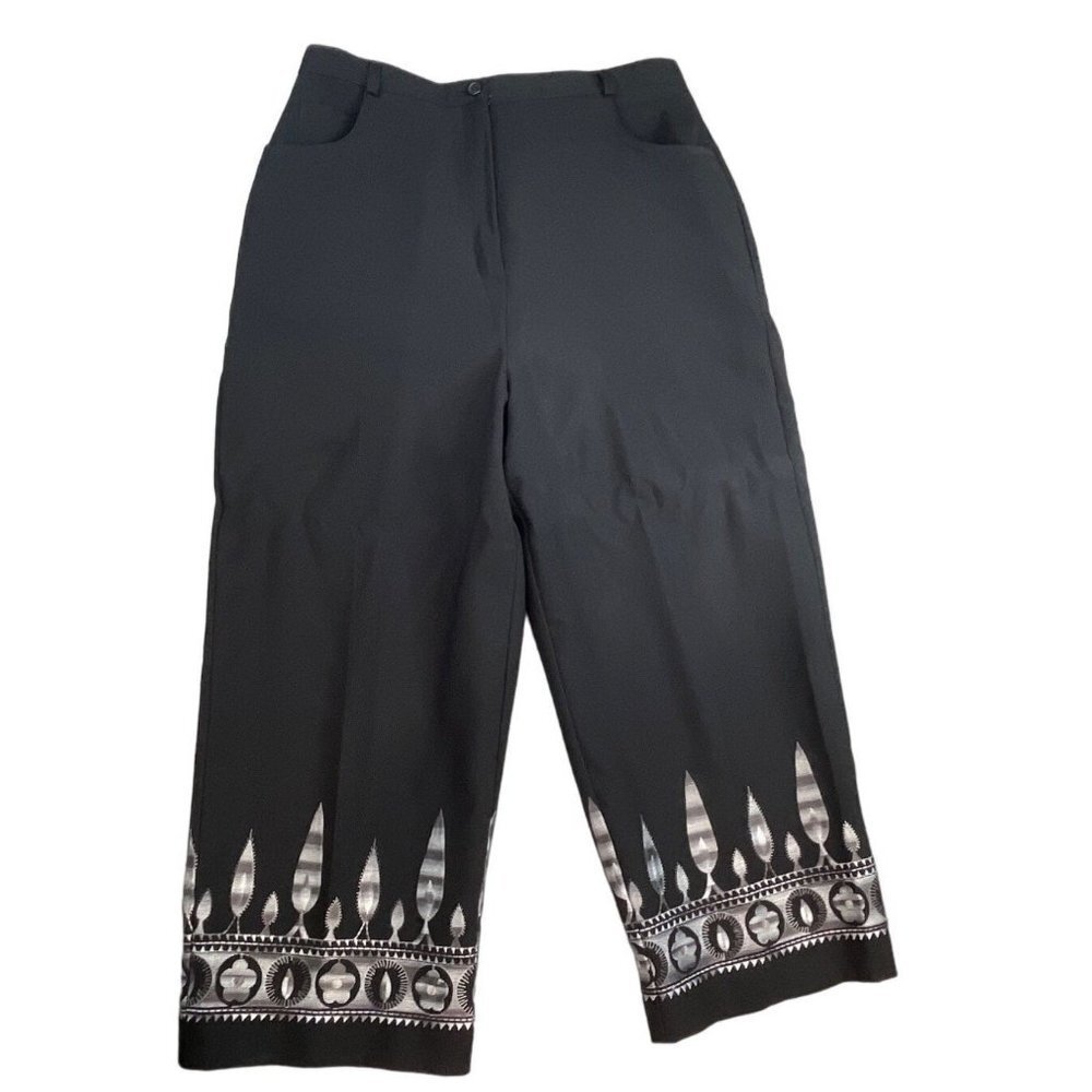 Levine Classics Black Cropped Embroidered Lightweight Summer Pants Sz 8
